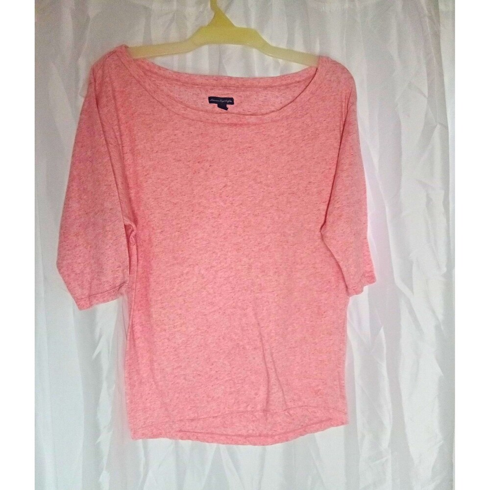 American Eagle Outfitters Women Pink Heathered Knit Scoop Neck 3/4 Sleeve L